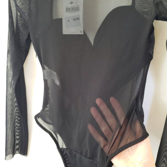 ZARA BLOGGERS FAVORITE SWEETHEART NECKLINE SHEER MESH BODYSUIT Size Small - Picture 2 of 5